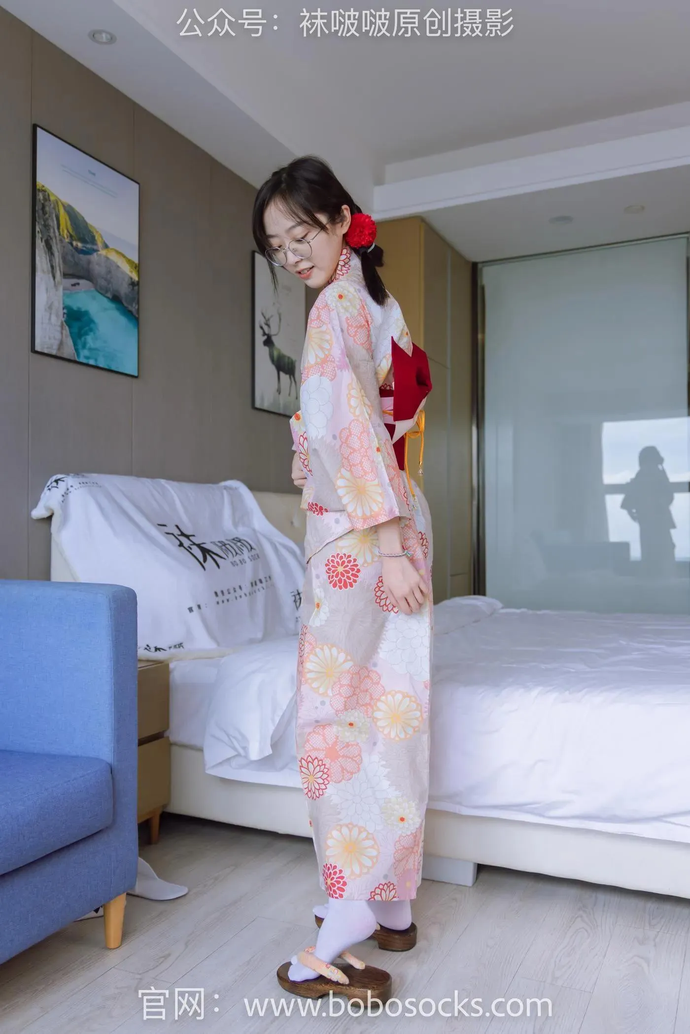 [BoBoSocks袜啵啵]NO.137 稚予-木屐、分指白棉袜、裸足、和风浴衣 [170P]插图9
